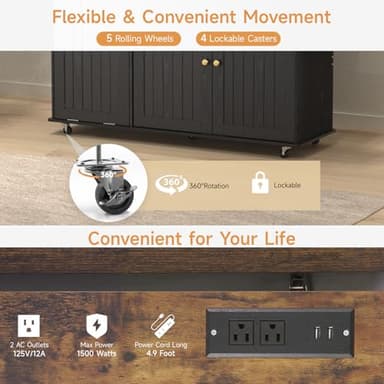 60" Kitchen Island with Power Outlet & Drop Leaf, Kitchen Rolling Island with Spice Rack & Towel Rack, Knife Holder, Kitchen Island Cart with Trash Storage Cabinet, Mobile Island Table for Kitchen - Image 6