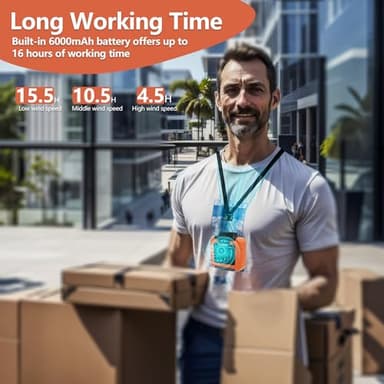 CHARMPㅤ Portable Waist Fan - 6000mAh Battery, 3 Speeds, Strong Airflow, Up to 16 Hours Working Time, Portable Hands-Free Cooling Belt Clip Fan for Construction Workers, Couriers, and Campers - Image 2