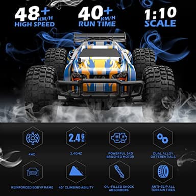 Holyton 1:10 Large High Speed Remote Control Car with LED Shell Lights, 48+ KM/H, 4WD Offroad Monster Truck for Adults & Kids, Hobby RC Truck Vehicle, 2 Battery Crawler Toy Gift for Boy - Image 5