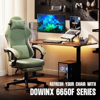 Dowinx Gaming Chair Fabric with Pocket Spring Cushion, High Back Ergonomic Computer Chair with Footrest for Adults, Massage Lumbar Support Swivel Game Chair for Office Gaming 300LBS, Green - Image 8
