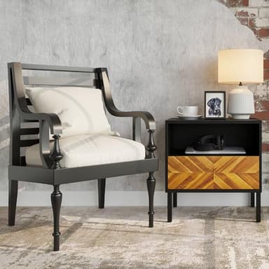 Bme Vivian Solid Wood Nightstand, End Table, Bedside Table with Herringbone Pattern for Rustic Bedroom, Easy Assembly, Rustic Golden Brown and Black - Image 12