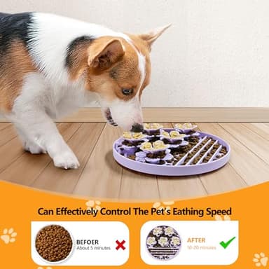 AWINNER Slow Feeder Dog Bowl Make Mealtime Fun and Healthy with - Reduce Overeating and Aid Digestion Cat Lick Mat (Purple) - Image 3