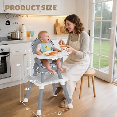 TODEFULL Baby High Chair, 8 in 1 Convertible Highchairs for Babies and Toddlers, Children Dining Booster Seat/Kids Building Block Table for Girls Boys, Baby Seat with Removable Tray, Chevron - Image 3