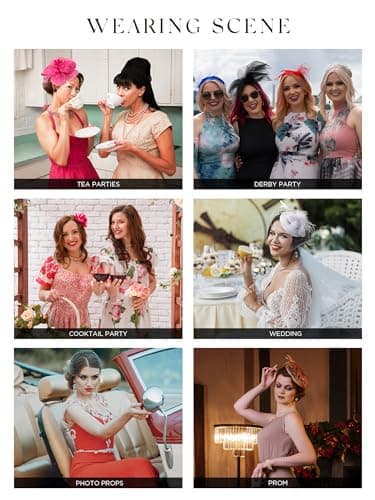 SWEETV Fascinators Hats for Women Tea Party Hat and Gloves Set for Kentucky Fascinator Derby, Cocktail, Wedding, Fancy Dress Party, Black - Image 7