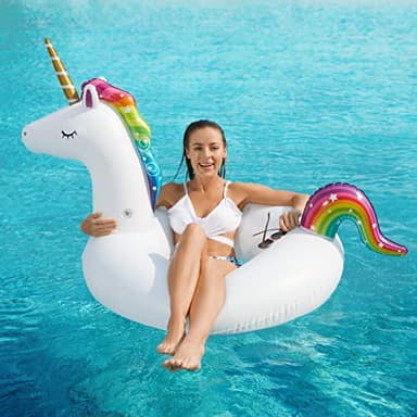 Inflatable Unicorn Flamingo Pool Floats - Jasonwell 2 Pack Pool Floaties Inflatables Rafts for Swimming Pool Tubes for Floating Lake Beach Floaty Swim Rings Pool Party Toys for Adults Kids - Image 2