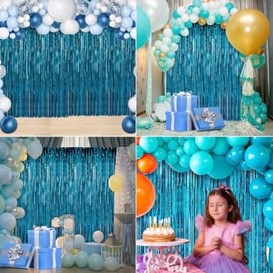 Crosize 3 Pack 3.3 x 9.9 ft Blue Foil Fringe Backdrop Curtain, Streamer Backdrop Curtains, Streamers Birthday Party Decorations, Tinsel Curtain for Parties, Galentines Decor, Preppy, Photo Booth - Image 6