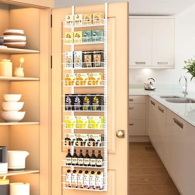 Churboro Over the Door Pantry Organizer Rack with 9 Adjustable Baskets, 9 Tiers Dual-use Hanging or Wall Mount Spice Rack Organizer, White - Image 1