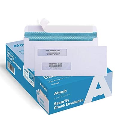 Aimoh 500#8 Double Window Self Seal Security Envelopes - for Business Checks, QuickBooks & Quicken Checks, Size 3 5/8 x 8 11/16 Inches - Checks Fit Perfectly - Not for Invoices, 500 Count (30180) - Image 1