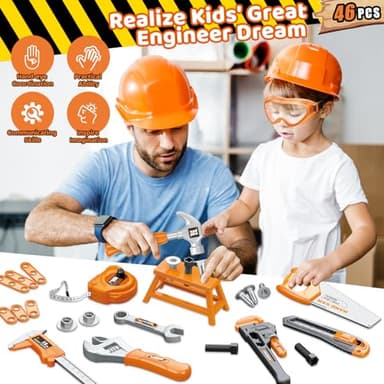 Kids Tool Set 46 PCS, Christmas Birthday Gifts for Kids Ages 3,4,5,6,7,8, Toddler Tool Set with Portable Tool Box & Electronic Toy Drill, Construction Toys Tools for Toddlers, Tool Kits for Boys Girls - Image 3