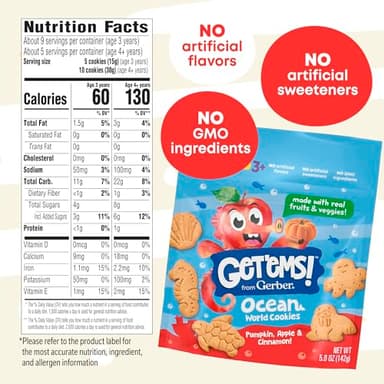 Get'ems! from Gerber Pumpkin, Apple & Cinnamon Ocean World Cookies, Kids Snack Made with Real Veggies & Fruits, Iron & Vitamin E - Image 2