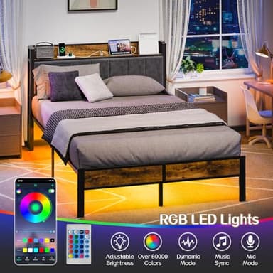 Liians Full Bed Frame with Storage Charging Station Headboard, Smart LED Light, Metal Platform Bed No Box Spring Required, Easy Assembly, Noise Free - Image 3