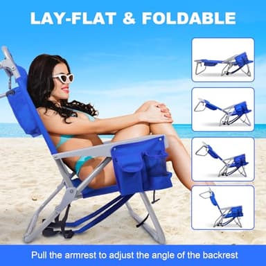 Yestomo Beach Chair with Backpack Straps, Heavy Duty Backpack Beach Chairs for Adults with 4 Positions, Lay Flat Beach Chair with Large Cooler Pouch, Support to 350LBS - Image 4