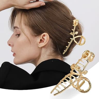 LUKACY 6 Pack Large Metal Hair Claw Clips - 4 Inch, Perfect Big gold Jaw hair clamps for Women and Thinner, Thick hair styling,Strong Hold, Fashion Hair Accessories (Style 2) - Image 5
