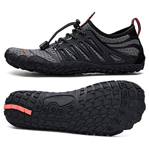 UBFEN Water Shoes Aqua Swim Shoes Mens Womens Beach Sports Quick Dry Barefoot for Boating Fishing Diving Surfing Dark Grey Orange Color Size US 14 Women 12 Men - Image 1