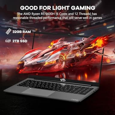 15.6 Business-gaming-Laptop, 6-Cores AMD Ryzen 5 6600H 660M 6nm GPU, 32GB DDR5 2TB SSD(Beat i7-1165G7 up to 4.5GHz)100W Type-C FHD IPS Laptop-Computer with Fingerprint Backlit Keyboard WiFi5 Win11 - Image 2