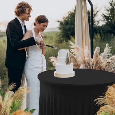 HolidayIdeas 60 Inch Black Spandex Round Table Skirts,Fitted Stretch Tablecloths for Round 5 ft Table, Wrinkle-Free Ruffle Design Tablecloths for Banquets,Trade Shows, Parties, Events, 6 Pcs - Image 6