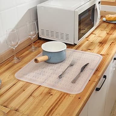 MicoYang Silicone Dish Drying Mat for Multiple Usage,Easy clean,Eco-friendly,Heat-resistant Silicone Mat for Kitchen Counter or Sink,Refrigerator or Drawer Liner Translucent XL 18 inches x 16 inches - Image 6