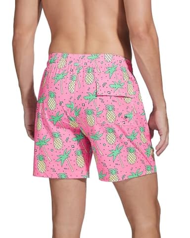 SILKWORLD Mens Swim Trunks with Compression Liner Quick Dry Bathing Suit with Zipper Pockets, Pink Pineapple, Large - Image 6