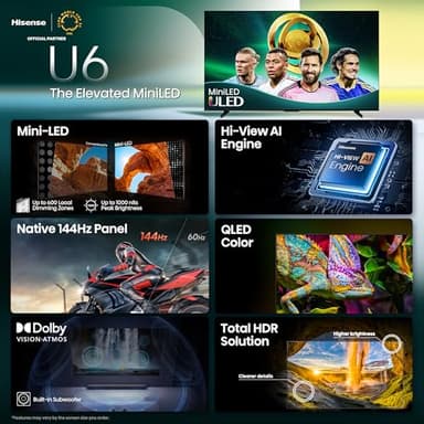 Hisense 55" Class U6 Series Best Value Mini-LED 4K UHD Smart HDR Gaming Fire TV (55U65QF, 2025 Model) - QLED, Native 144Hz, Motion Rate 480, Dolby Vision IQ, Dolby Atmos, Game Mode Pro, Alexa Built In - Image 3