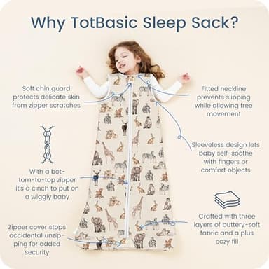 TOTBASIC Toddler Sleep Sack 1.0 TOG, Baby Wearable Blanket with 2-way Safe Zipper, Ultra Soft All Season Baby Sleeping Bag - Image 6