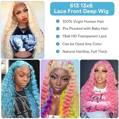 Boyusijf 613 Lace Front Wig Human Hair 613 Blonde Deep Wave 13x6 HD Transparent Lace Front Wig Human Hair Pre Plucked Blonde Wig Human Hair with Baby Hair 180% Density for Women(30inches 613 13x6 Wig) - Image 5