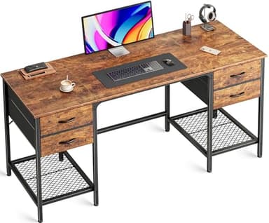 Huuger 55 Inch Computer Desk with 4 Drawers, Office Desk with Mesh Shelf, Gaming Desk, Large Storage, Writing Desk Work Desk for Home Office, Study, Bedroom, Work from Home, Rustic Brown - Image 1