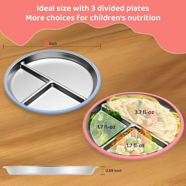 iconfont Stainless Steel Toddler Plate, 9 Inch Suction Plates for Toddlers, Baby Plate for Toddlers 1-3, Non-Toxic BPA-Free Microwave Dishwasher Safe - 2 Packs - Image 4