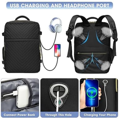 Large Carry On Travel Backpack - Flight Approved Waterproof Anti-Theft Luggage Daypack for Women Men Fit 17 Inch Laptop Business Weekender Overnight Backpack College Bag Personal Item Size Black - Image 5