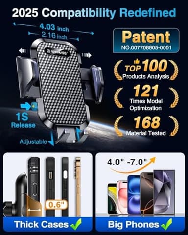 VANMASS [Pro Version] Universal Car Phone Mount [2025 Super Suction Cup] Phone Holder for Car, Cell Phone Car Mount for Windshield Dash Vent Truck Stand for iPhone 16 Pro Max 15 14 13 Samsung Android - Image 5