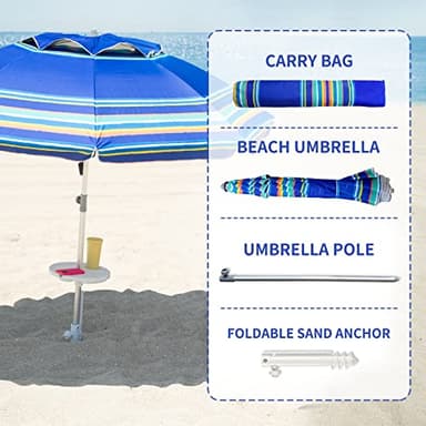 AMMSUN 7ft Heavy Duty High Wind Beach Umbrella Parasols with Sand Anchor Vent Tilt UV 50+ Sun Protection Portable Outdoor Sunshade Umbrellas Carry Bag for Patio Garden Pool Backyard Blue - Image 6