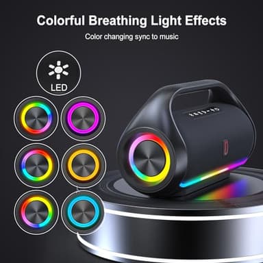 HWWR Portable Bluetooth Speaker with 2 Wireless Microphones, IPX5 Waterproof Speakers with Deep Bass & LED Lights, Loud Stereo Portable Speaker for Outdoor Indoor Home Parties Hiking Camping - Image 7