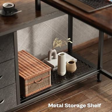 Huuger Reversible L Shaped Computer Desk with Drawers, Gaming Desk with LED Lights and Power Outlets, Office Desk with Storage, Monitor Stand, for Home & Office, Rustic Brown - Image 8