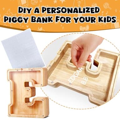 UBeesize Large Piggy Banks Twenty-Six English Alphabet Letter for Boys Girls, Wooden Personalized Bills and Coins Bank Money Box,DIY Name Birthday Gift,Bedroom Living Room Decoration(Q) - Image 7
