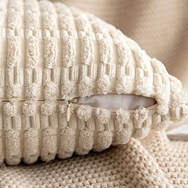 MIULEE Pack of 2 Corduroy Decorative Lumbar Throw Pillow Covers 20x12 Inch Soft Boho Striped Pillow Covers Modern Farmhouse Home Decor for Sofa Living Room Couch Bed Cream White - Image 5