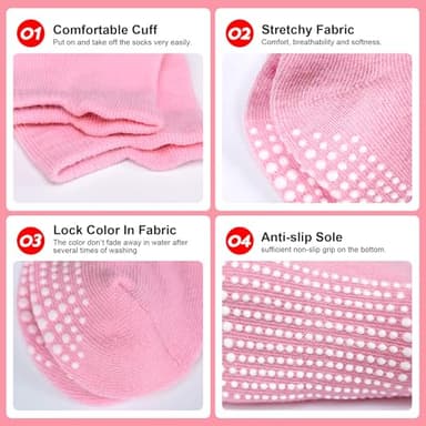 HYzgb Toddler Girls Socks 3T-4T-5T with Grippers 12 Pairs Cotton Little Kids Non Slip Ankle Socks for Toddler Kids 3-4-5 Years Old All Seasons Wearing (Rainbow) - Image 4