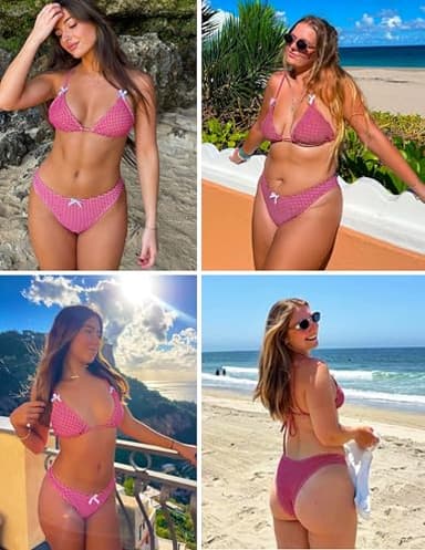 seamoly Women's Bikini Sets Sexy High Cut Triangle Thong Two-Piece Bathing Suit Tie Back Padded Cute Swimsuit Red Gingham S - Image 6