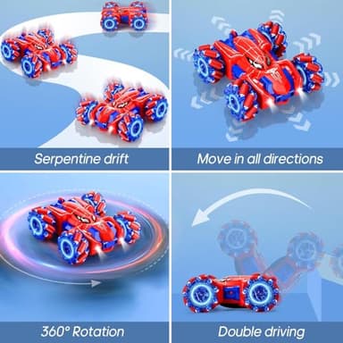 Beiqiden Spider Remote Control Car for Boys 4-6,360° Rotating Double-Sided Rechargeable RC Stunt Cars with Cool Headlights,2.4Ghz 4WD Off-Road Racing Cars for Kids Age 4 5 6 7 8 9 10 11 12 (Red1) - Image 3