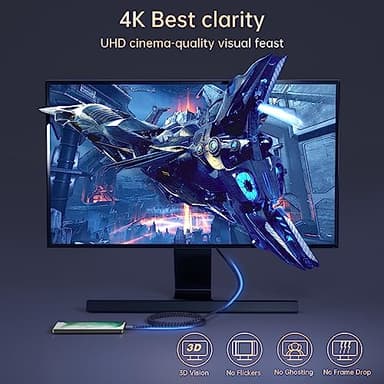 ZeroneTeck Long USB C Monitor Cable 10FT, 4K@60Hz Video Output 100W PD Charging, 5Gbps Data Transfer, Long USB C 3.2 Gen 2×2 Cable for MacBook, iPad, Dell, LG, ARZOPA, KYY for Portable Monitor - Image 3