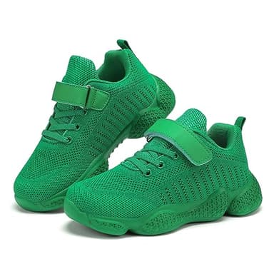 Santiro Big Boys Tennis Shoes Girls Kids Sneakers Lightweight Running Shoes Breathable Mesh No Laces Walking Shoes All Green 4 M US - Image 2