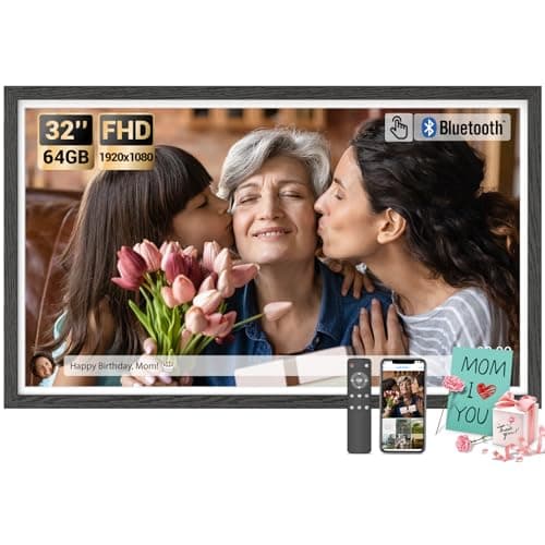 BSIMB 32 Inch Large Digital Picture Frame, Touchscreen 64GB 1920x1080 FHD WiFi Photo Frame Electronic Display Remote Control, Share Pictures/Videos via App/USB/SD Easy Setup Gifts for Mom, Black Wood - Image 1