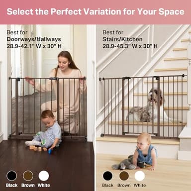 InnoTruth Baby Gate for Stairs 28.9-42.1" Wide, 30" Tall Easy Step Walk Through Expandable Dual Lock Dog Gates for The House, Metal Pressure Mounted Easy Install Pet Gate for Dogs, Brown - Image 6