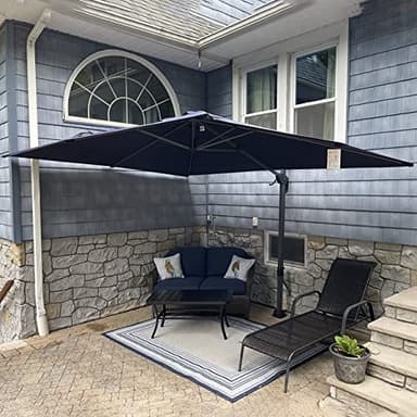 PURPLE LEAF 9' X 11.5' Patio Umbrella Outdoor Cantilever Rectangle Umbrella Aluminum Offset Umbrella with 360-degree Rotation for Garden Deck Pool Patio, Navy Blue - Image 2