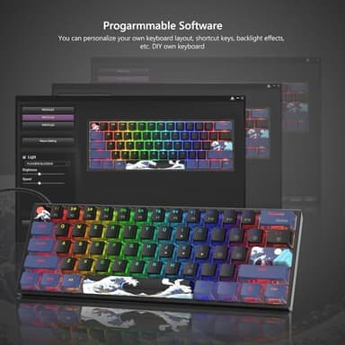Womier 60% Percent Keyboard Gaming, WK61 V2 Creamy Mechanical Wired Keyboard Anime, Hot-Swappable RGB Key Board with PBT Keycaps for Windows PC Gamers - POM Linear Red Switch(Black Kanagawa) - Image 4