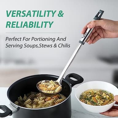 Lebabo Soup Ladle, 13.9 inch Large Ladles Serving Spoons, 4 oz Stainless Steel Ladle with Heat-proof Handle, Comfortable Grip Design, Durable Construction, Silver - Image 5