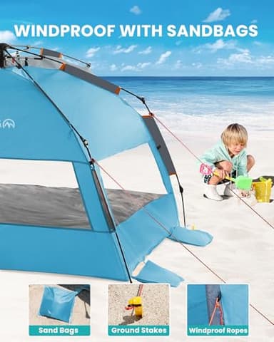 OutdoorMaster Beach Tent Sun Shelter for 3-4 Person, Pop Up Beach Tent Easy Setup with Sandbags, Portable Sun Shade Canopy with Carrying Bag for Beach & Outdoor, UPF50+ UV Protection - Ocracoke Coast - Image 7