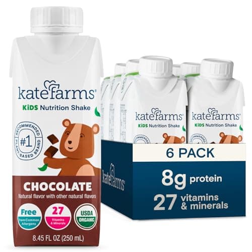 KATE FARMS Organic Kids Nutrition Shake, Chocolate, 8g of protein, 27 Vitamins and Minerals, Meal Replacement Drink, Protein Shake, Gluten Free, Non-GMO, 8.45 Fl oz (Pack of 12) - Image 1