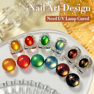 Double Rhythm Cat Eye Gel Nail Polish Set of 6 Same Color Same Bottle 0.5 Oz Shimmer Glitter with Magnet Holographic Reflective Magnetic UV Polish Kit (Golden Black Brown Red Blue Green-T6-33) - Image 4
