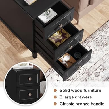 Tribesigns Solid Wood End Table, Fully Assembled Narrow Side Table with Drawers, Pre-Assembled Nightstand Slim Bedside Table for Small Spaces, Living Room, Bedroom, Black - Image 7