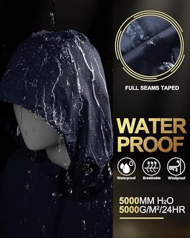 33,000ft Women's Waterproof Long Rain Coats Packable Rain Jacket with Hood Trench Coats Windbreaker - Image 2
