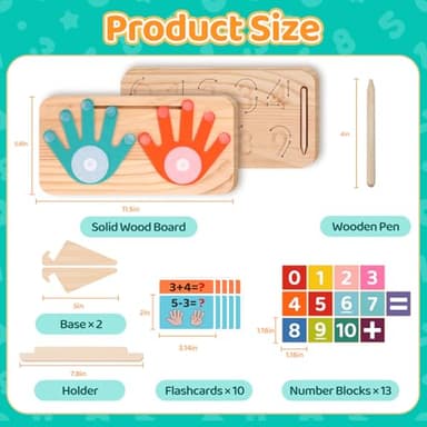 Montessori Learning Toys for Toddlers 2-4, Double-Sided Finger Counting & Number Tracing Board, Colorful Number Blocks, Solid Pine Wood Educational Math Toy for Kids Boys Girls Ages 1 3 5 Year Old - Image 6